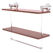  Carolina Crystal Collection 16'' Double Wood Shelf with Towel Bar in Polished Chrome, 16'' W x 5-9/16'' D x 9-1/2'' H