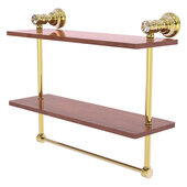  Carolina Crystal Collection 16'' Double Wood Shelf with Towel Bar in Unlacquered Brass, 16'' W x 5-9/16'' D x 9-1/2'' H