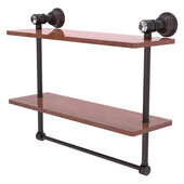  Carolina Crystal Collection 16'' Double Wood Shelf with Towel Bar in Venetian Bronze, 16'' W x 5-9/16'' D x 9-1/2'' H