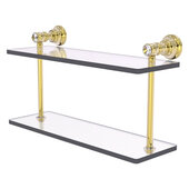  Carolina Crystal Collection 16'' Two Tiered Glass Shelf in Unlacquered Brass, 16'' W x 5-5/8'' D x 9-3/16'' H