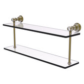  Carolina Crystal Collection 22'' Two Tiered Glass Shelf in Antique Brass, 22'' W x 5-5/8'' D x 9-3/16'' H
