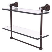  Carolina Crystal Collection 16'' Double Glass Shelf with Towel Bar in Antique Bronze, 16'' W x 5-9/16'' D x 9-1/2'' H