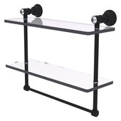  Carolina Crystal Collection 16'' Double Glass Shelf with Towel Bar in Matte Black, 16'' W x 5-9/16'' D x 9-1/2'' H