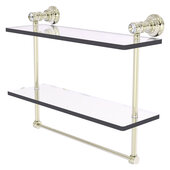  Carolina Crystal Collection 16'' Double Glass Shelf with Towel Bar in Polished Nickel, 16'' W x 5-9/16'' D x 9-1/2'' H
