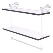  Carolina Crystal Collection 16'' Double Glass Shelf with Towel Bar in Satin Chrome, 16'' W x 5-9/16'' D x 9-1/2'' H