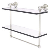  Carolina Crystal Collection 16'' Double Glass Shelf with Towel Bar in Satin Nickel, 16'' W x 5-9/16'' D x 9-1/2'' H
