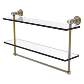  Carolina Crystal Collection 22'' Double Glass Shelf with Towel Bar in Antique Brass, 22'' W x 5-9/16'' D x 9-1/2'' H