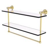  Carolina Crystal Collection 22'' Double Glass Shelf with Towel Bar in Unlacquered Brass, 22'' W x 5-9/16'' D x 9-1/2'' H