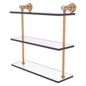  Carolina Crystal Collection 16'' Triple Glass Shelf in Brushed Bronze, 16'' W x 5-9/16'' D x 16'' H