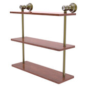  Carolina Crystal Collection 16'' Triple Wood Shelf in Antique Brass, 16'' W x 5-9/16'' D x 16'' H