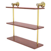  Carolina Crystal Collection 16'' Triple Wood Shelf in Unlacquered Brass, 16'' W x 5-9/16'' D x 16'' H