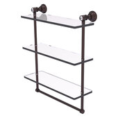  Carolina Crystal Collection 16'' Triple Glass Shelf with Towel Bar in Antique Bronze, 16'' W x 5-9/16'' D x 19-11/16'' H