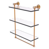 Carolina Crystal Collection 16'' Triple Glass Shelf with Towel Bar in Brushed Bronze, 16'' W x 5-9/16'' D x 19-11/16'' H