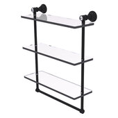  Carolina Crystal Collection 16'' Triple Glass Shelf with Towel Bar in Matte Black, 16'' W x 5-9/16'' D x 19-11/16'' H