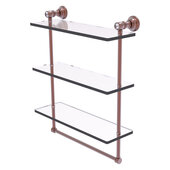  Carolina Crystal Collection 16'' Triple Glass Shelf with Towel Bar in Antique Copper, 16'' W x 5-9/16'' D x 19-11/16'' H