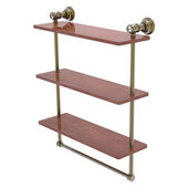  Carolina Crystal Collection 22'' Triple Wood Shelf with Towel Bar in Antique Brass, 16'' W x 5-9/16'' D x 19-11/16'' H
