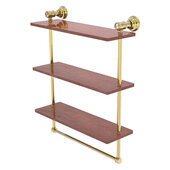  Carolina Crystal Collection 22'' Triple Wood Shelf with Towel Bar in Unlacquered Brass, 16'' W x 5-9/16'' D x 19-11/16'' H