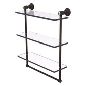  Carolina Crystal Collection 16'' Triple Glass Shelf with Towel Bar in Oil Rubbed Bronze, 16'' W x 5-9/16'' D x 19-11/16'' H