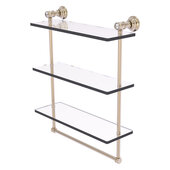  Carolina Crystal Collection 16'' Triple Glass Shelf with Towel Bar in Antique Pewter, 16'' W x 5-9/16'' D x 19-11/16'' H