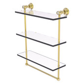  Carolina Crystal Collection 16'' Triple Glass Shelf with Towel Bar in Unlacquered Brass, 16'' W x 5-9/16'' D x 19-11/16'' H