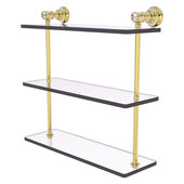  Carolina Crystal Collection 16'' Triple Glass Shelf in Unlacquered Brass, 16'' W x 5-9/16'' D x 16'' H