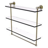  Carolina Crystal Collection 22'' Triple Glass Shelf with Towel Bar in Antique Brass, 22'' W x 5-9/16'' D x 19-11/16'' H