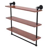  Carolina Crystal Collection 22'' Triple Wood Shelf with Towel Bar in Matte Black, 22'' W x 5-9/16'' D x 19-11/16'' H
