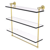  Carolina Crystal Collection 22'' Triple Glass Shelf with Towel Bar in Unlacquered Brass, 22'' W x 5-9/16'' D x 19-11/16'' H