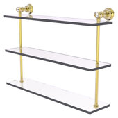  Carolina Crystal Collection 22'' Triple Glass Shelf in Unlacquered Brass, 22'' W x 5-9/16'' D x 16'' H