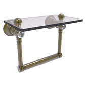  Carolina Crystal Collection 2-Post Toilet Paper Holder with Glass Shelf in Antique Brass, 6-1/2'' W x 7'' D x 4'' H