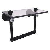  Carolina Crystal Collection 2-Post Toilet Paper Holder with Glass Shelf in Matte Black, 6-1/2'' W x 7'' D x 4'' H