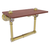  Carolina Crystal Collection Two Post Toilet Paper Holder with Wood Shelf in Satin Brass, 6-1/2'' W x 7'' D x 4'' H