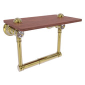  Carolina Crystal Collection Two Post Toilet Paper Holder with Wood Shelf in Unlacquered Brass, 6-1/2'' W x 7'' D x 4'' H