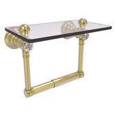  Carolina Crystal Collection 2-Post Toilet Paper Holder with Glass Shelf in Satin Brass, 6-1/2'' W x 7'' D x 4'' H