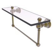  Carolina Collection 16'' Glass Shelf with Integrated Towel Bar in Antique Brass, 16'' W x 5-9/16'' D x 7'' H