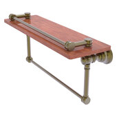  Carolina Collection 16'' Gallery Wood Shelf with Towel Bar in Antique Brass, 16'' W x 5-9/16'' D x 7-3/8'' H