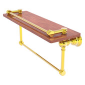 Carolina Collection 16'' Gallery Wood Shelf with Towel Bar in Polished Brass, 16'' W x 5-9/16'' D x 7-3/8'' H