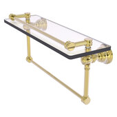  Carolina Collection 16'' Gallery Glass Shelf with Towel Bar in Unlacquered Brass, 16'' W x 5-9/16'' D x 7-3/8'' H