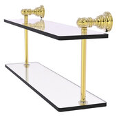  Carolina Collection 16'' Two Tiered Glass Shelf in Unlacquered Brass, 16'' W x 5-5/8'' D x 9-3/16'' H