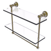  Carolina Collection 16'' Double Glass Shelf with Towel Bar in Antique Brass, 16'' W x 5-9/16'' D x 9-1/2'' H