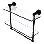  Carolina Collection 16'' Double Glass Shelf with Towel Bar in Matte Black, 16'' W x 5-9/16'' D x 9-1/2'' H