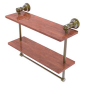  Carolina Collection 16'' Double Wood Shelf with Towel Bar in Antique Brass, 16'' W x 5-9/16'' D x 9-1/2'' H