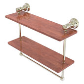  Carolina Collection 16'' Double Wood Shelf with Towel Bar in Polished Nickel, 16'' W x 5-9/16'' D x 9-1/2'' H