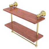  Carolina Collection 16'' Double Wood Shelf with Towel Bar in Satin Brass, 16'' W x 5-9/16'' D x 9-1/2'' H