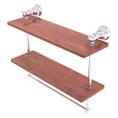  Carolina Collection 16'' Double Wood Shelf with Towel Bar in Satin Chrome, 16'' W x 5-9/16'' D x 9-1/2'' H