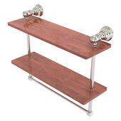  Carolina Collection 16'' Double Wood Shelf with Towel Bar in Satin Nickel, 16'' W x 5-9/16'' D x 9-1/2'' H
