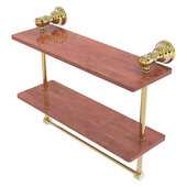  Carolina Collection 16'' Double Wood Shelf with Towel Bar in Unlacquered Brass, 16'' W x 5-9/16'' D x 9-1/2'' H