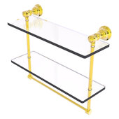  Carolina Collection 16'' Double Glass Shelf with Towel Bar in Polished Brass, 16'' W x 5-9/16'' D x 9-1/2'' H