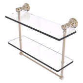  Carolina Collection 16'' Double Glass Shelf with Towel Bar in Antique Pewter, 16'' W x 5-9/16'' D x 9-1/2'' H