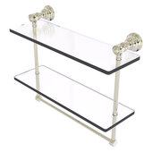  Carolina Collection 16'' Double Glass Shelf with Towel Bar in Polished Nickel, 16'' W x 5-9/16'' D x 9-1/2'' H